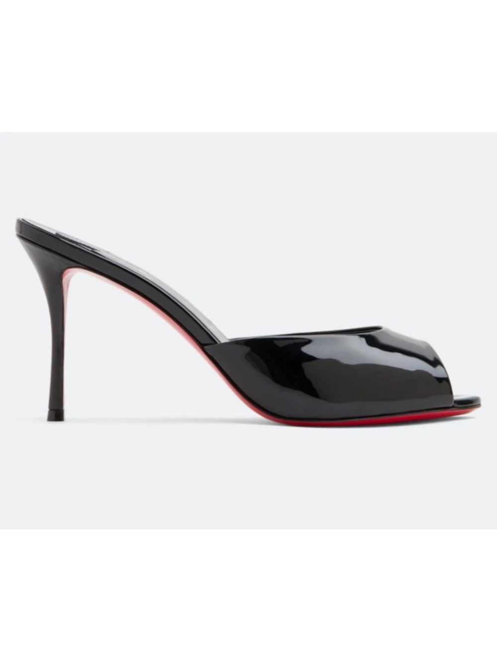 Christian Louboutin Me Dolly 85 Black Patent Backless Sandal Mule Heel Pump 36.5
